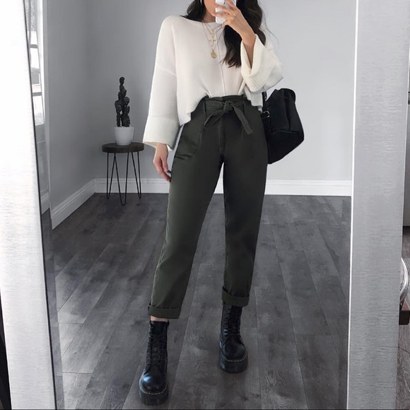 Pants - Olive Paperbag Pants